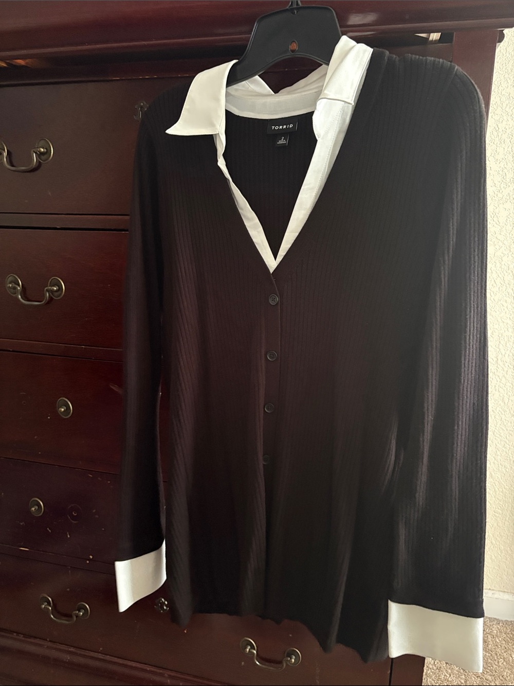 Torrid Black Long Sleeve Button Top with White Collar & Cuffs
